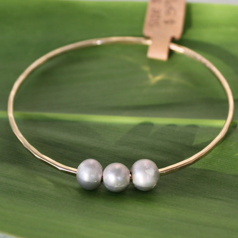 Size 8.5 Gold 12 GA - Silver Triple Pearl Bangle