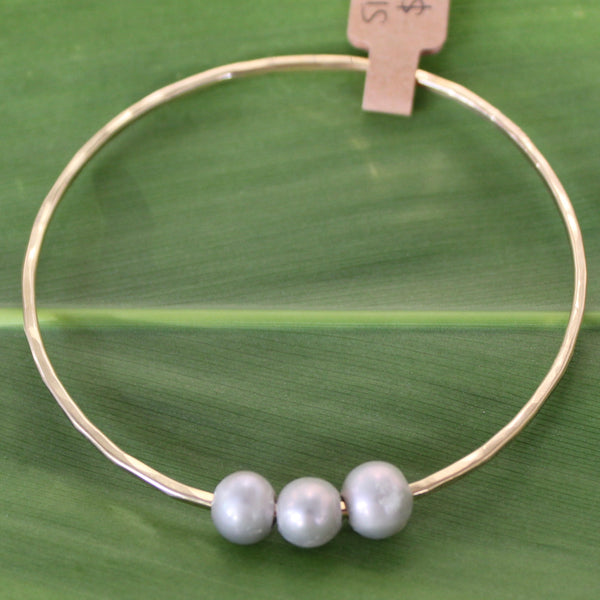 Size 8.5 Gold 12 GA - Silver Triple Pearl Bangle