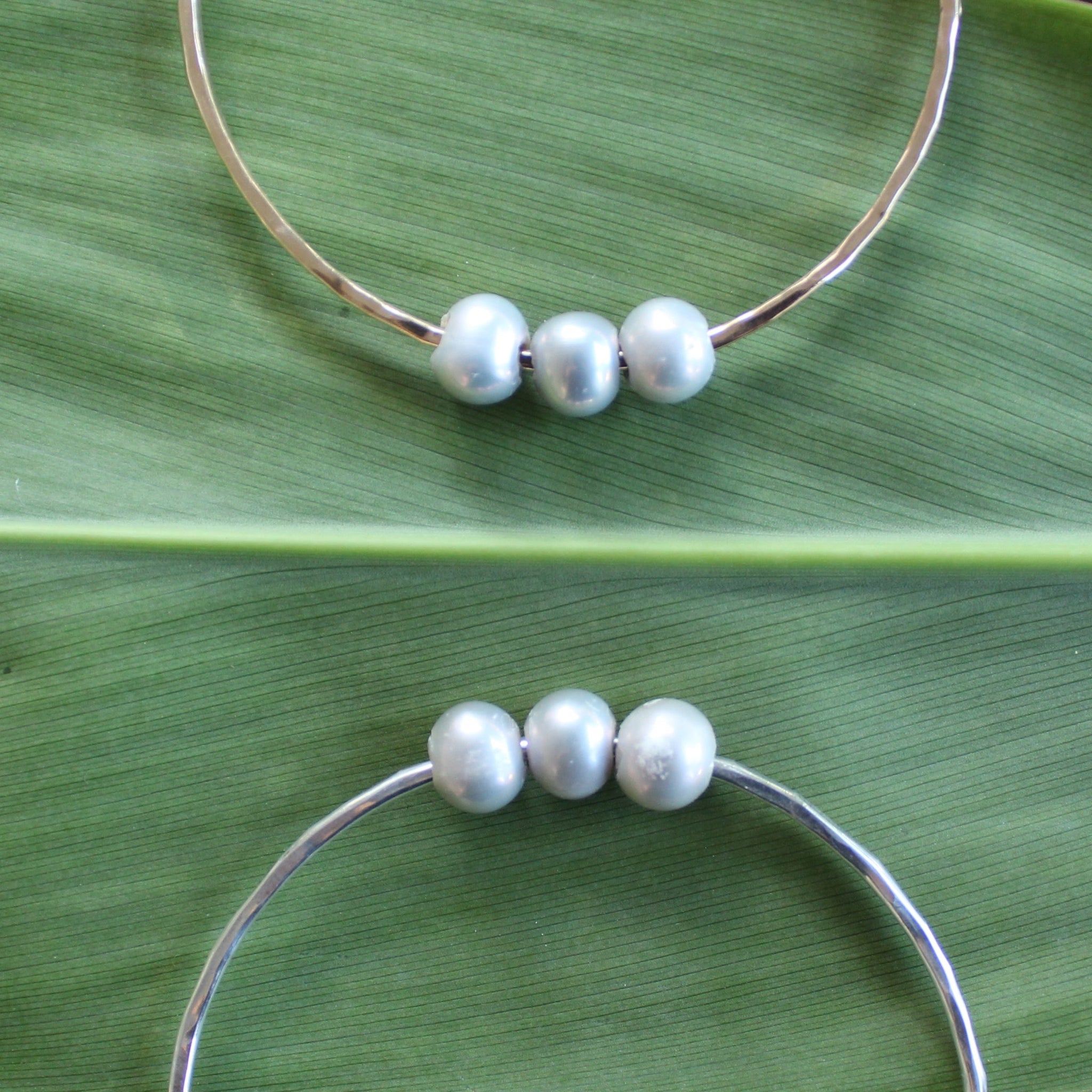 Silver Triple Pearl Bangle