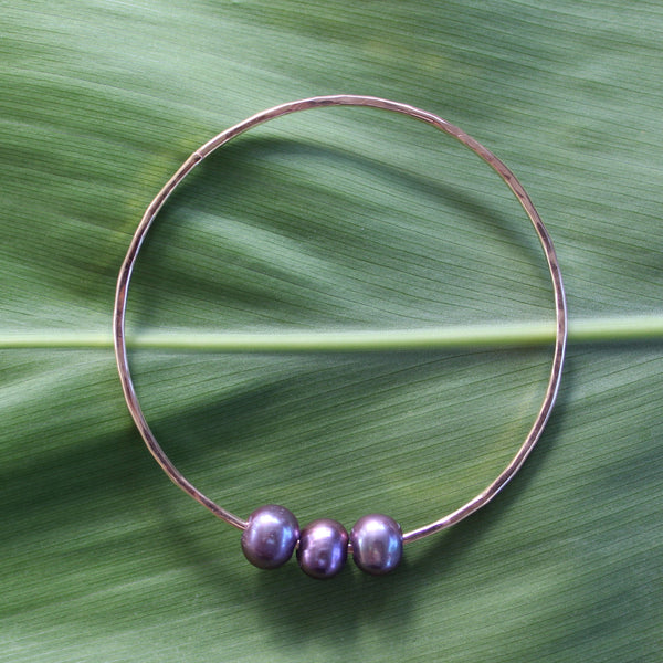 Size 7.75 Gold 12 GA - Purple Triple Pearl Bangle