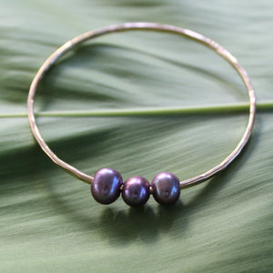 Size 7.75 Gold 12 GA - Purple Triple Pearl Bangle