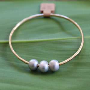 Size 7 Gold 12 GA - Silver Triple Pearl Bangle