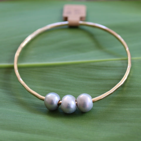 Size 7 Gold 12 GA - Silver Triple Pearl Bangle