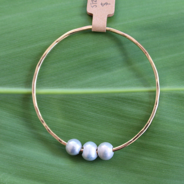 Size 7 Gold 12 GA - Silver Triple Pearl Bangle