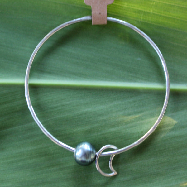 Size 7.5 Silver 12 GA - Edison Pearl & Moon Charm