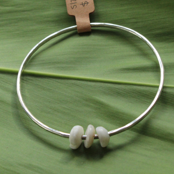 Size 8 Silver 12 GA - Puka Shell Bangle